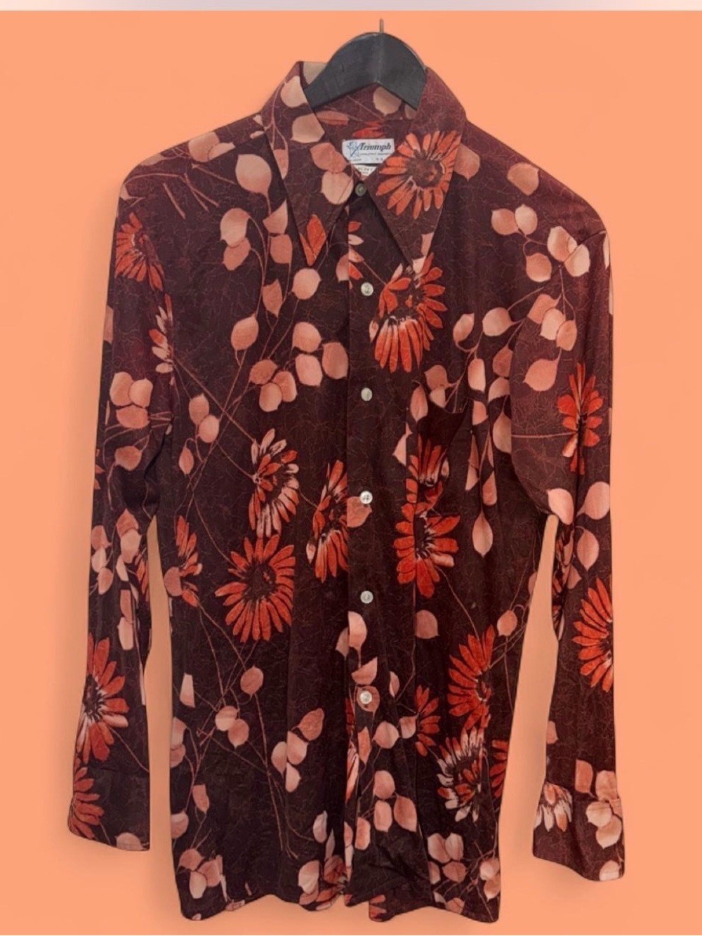 Vintage Triumph California Men’s Brown & Orange Floral Button-Down Shirt